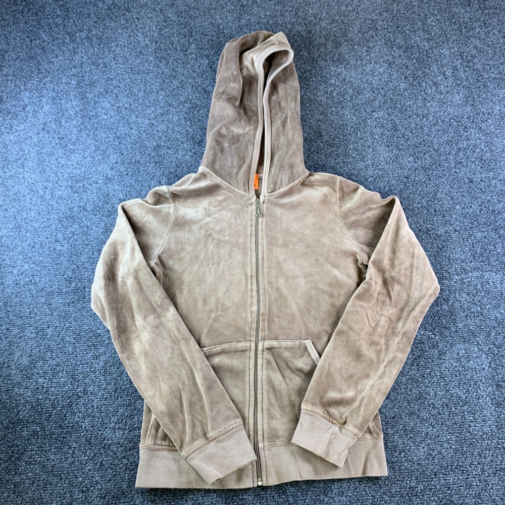 Juicy Couture Hoodie Womens Small Beige Good Velour Retro Full Zip 10162